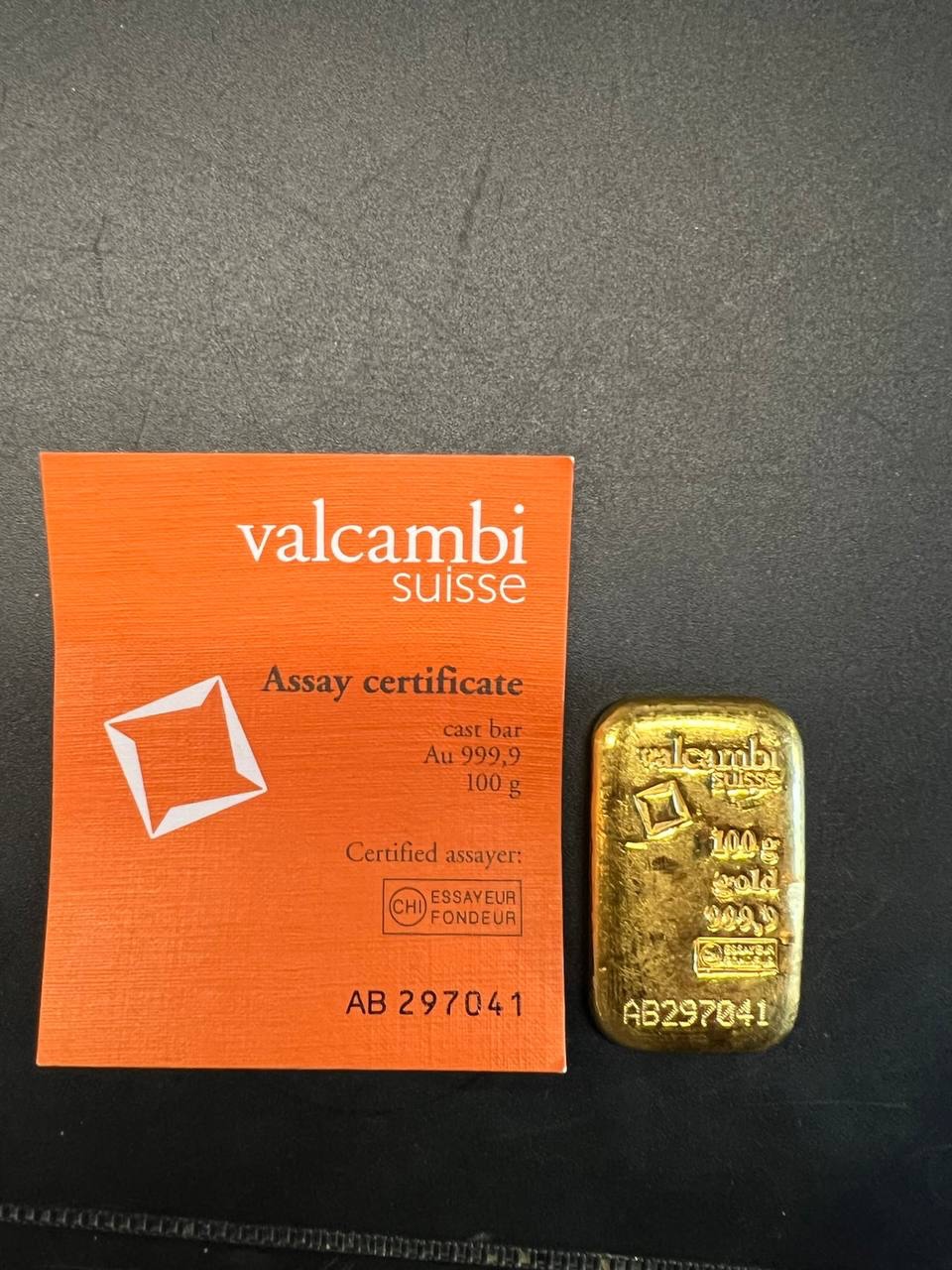 100g Valcambi gold bar with assay certificate